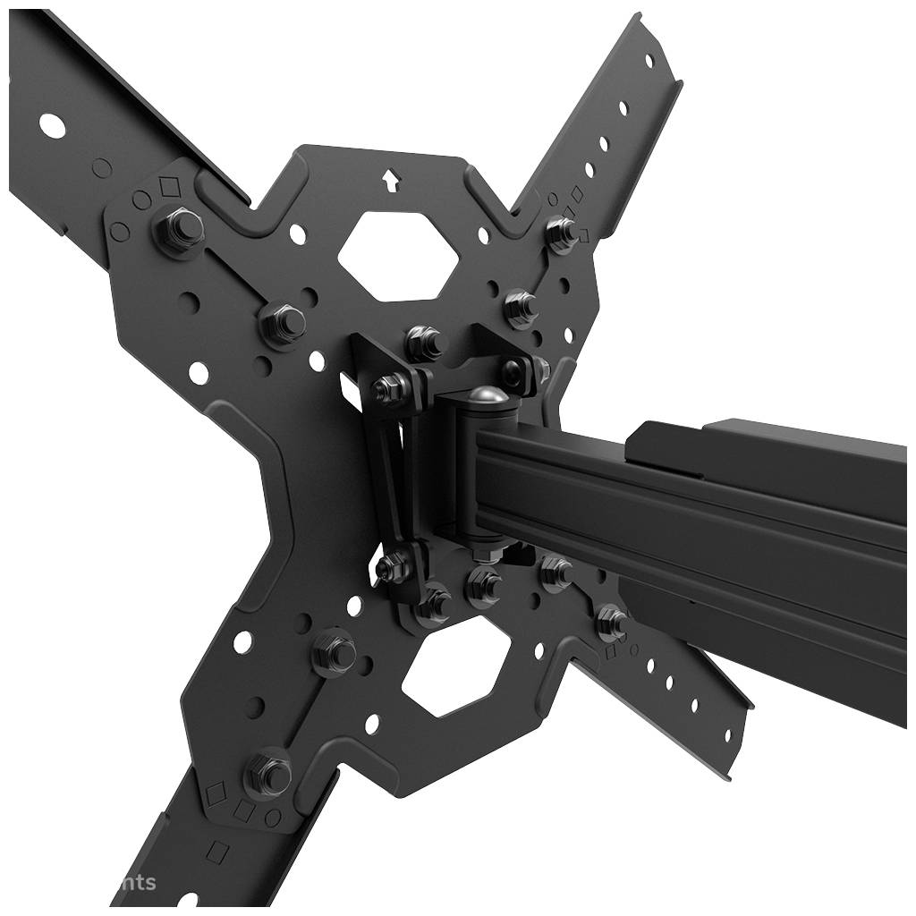 Metallic TV bracket with adjustable arms and mounting holes, suitable for wall-mounting flat-screen televisions.