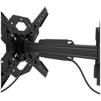 TV wall mount in black, adjustable with cable management on the left. Suitable for various screen sizes.