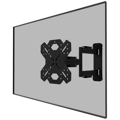A black, adjustable wall mount for a television or monitor, mounted on a grey wall, is presented from the side.