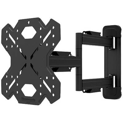 Black, adjustable metal TV wall mount with multiple fixing holes and articulating arm.