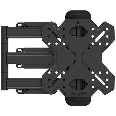 A black wall-mounted arm for monitors or televisions. Multiple joints and screw holes enable flexible mounting.