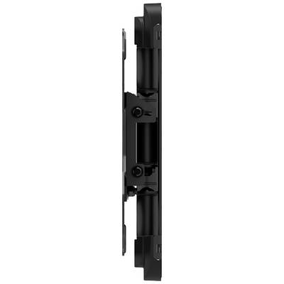 Side view of a black mechanical or electronic device with multiple components and hinges.