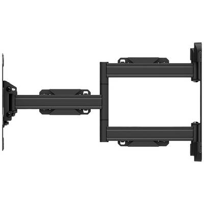 Swivel TV wall mount in black metal, suitable for large screens, showing extendable arms and mounting plate.