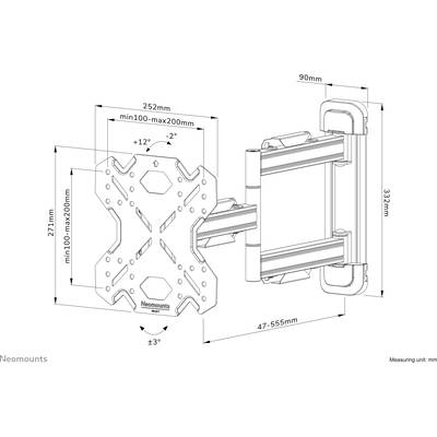 Technical drawing of a movable TV wall mount with dimensions and tilt angles. Includes specifications for width, height, and depth.