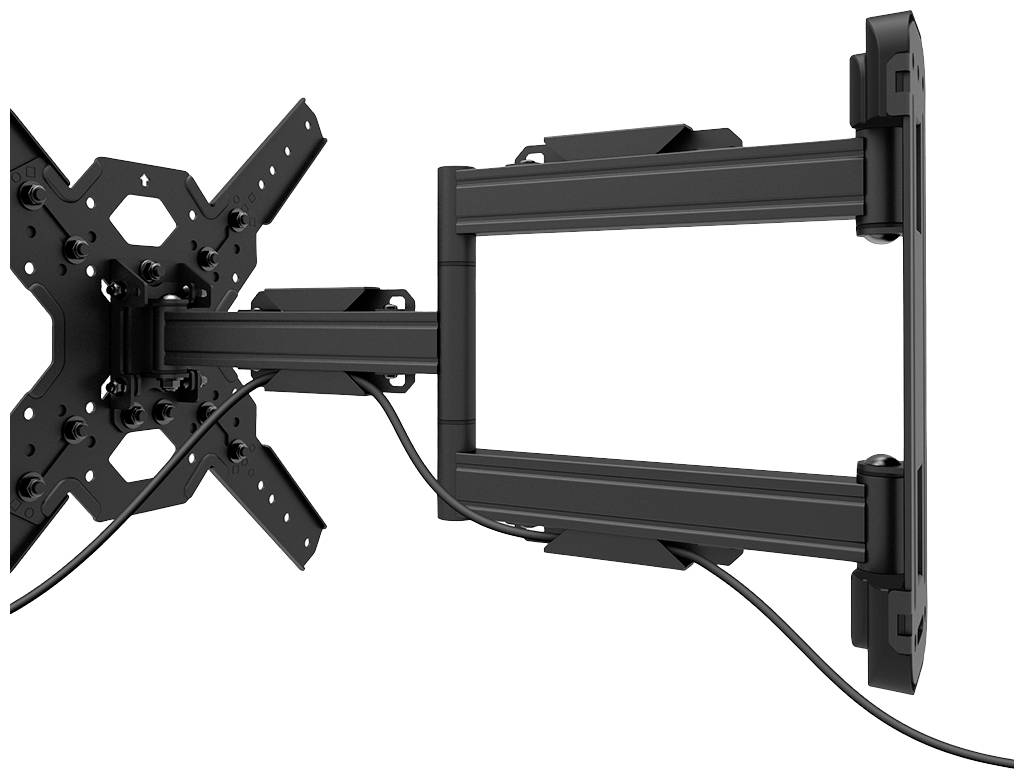 Swivel TV wall mount with a double-extension arm. Cable runs along the arm, suitable for flexible screen positioning.