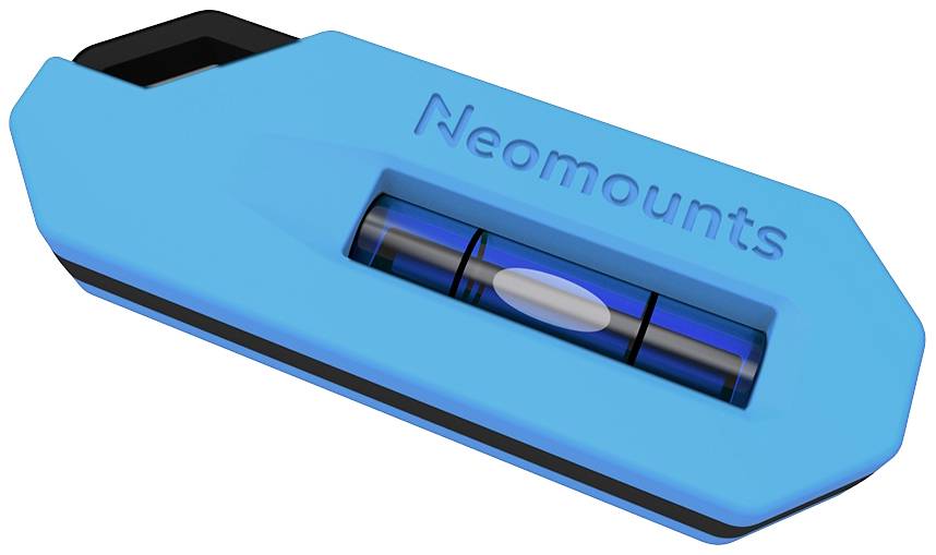 A blue tilt indicator with the inscription 'Neomounts'. An instrument for checking and adjusting screen inclinations.