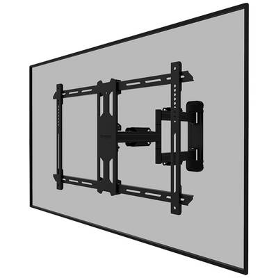 Black TV wall mount installed on a wall with a large, flat screen, demonstrating a stable and flexible mounting solution.