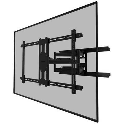 Flatscreen television mounted on a pivoting wall bracket, angled to provide a flexible viewing angle.