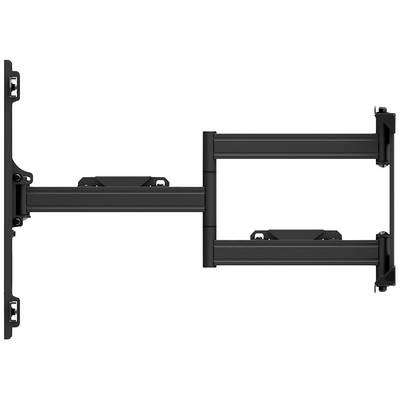 Swivel TV wall mount in black metal, extended. Suitable for flat screens, allows flexible positioning.