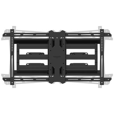 A black, rectangular TV wall mount with two arms and multiple mounting holes that allow for flexible installation.