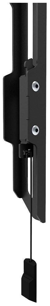 Black metal profile with an integrated mechanism; side view of part of a device or apparatus.