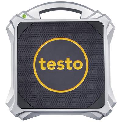 Electronic measuring instrument, square in shape, with a grey housing and a central, round section displaying the word 'testo'.