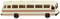 A cream-white model bus with red stripes, photographed side-on, in the traditional style of the 1960s.