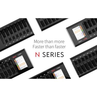 The graphic shows several N-Series chargers from ISDT with displays. Text in the middle: 'More than more Faster than faster N SERIES'.