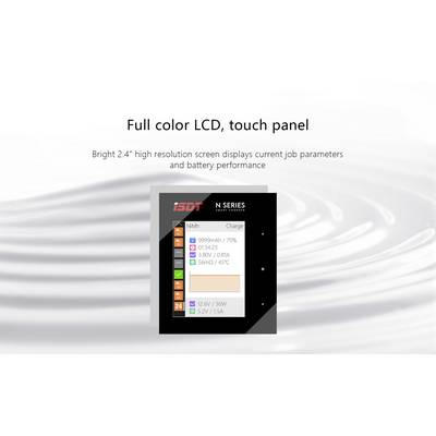 Bright 2.4" colour LCD touchpanel displays current job parameters and battery performance.