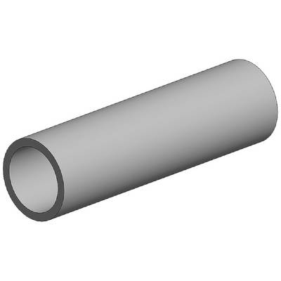 Grey, cylindrical metal pipe shown in cross-section, perspective view from an angle above.