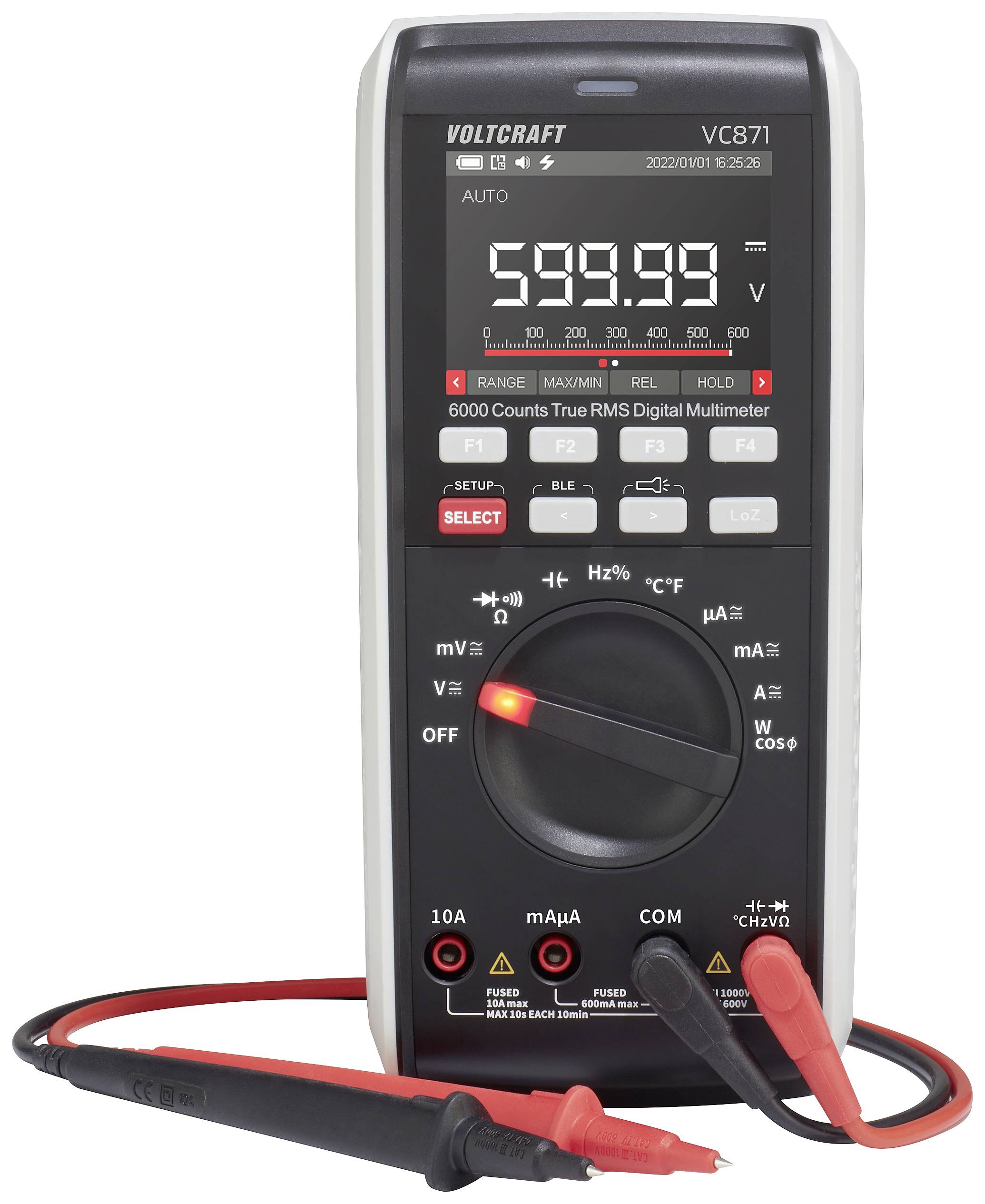VOLTCRAFT VC871 Handheld multimeter Calibrated to (ISO standards) Digital Data logger CAT III 1000 V, CAT IV 600 V Display (counts): 60000