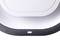 An intelligent speaker with a round, white design and a glowing LED display on the front, showcasing a modern style.