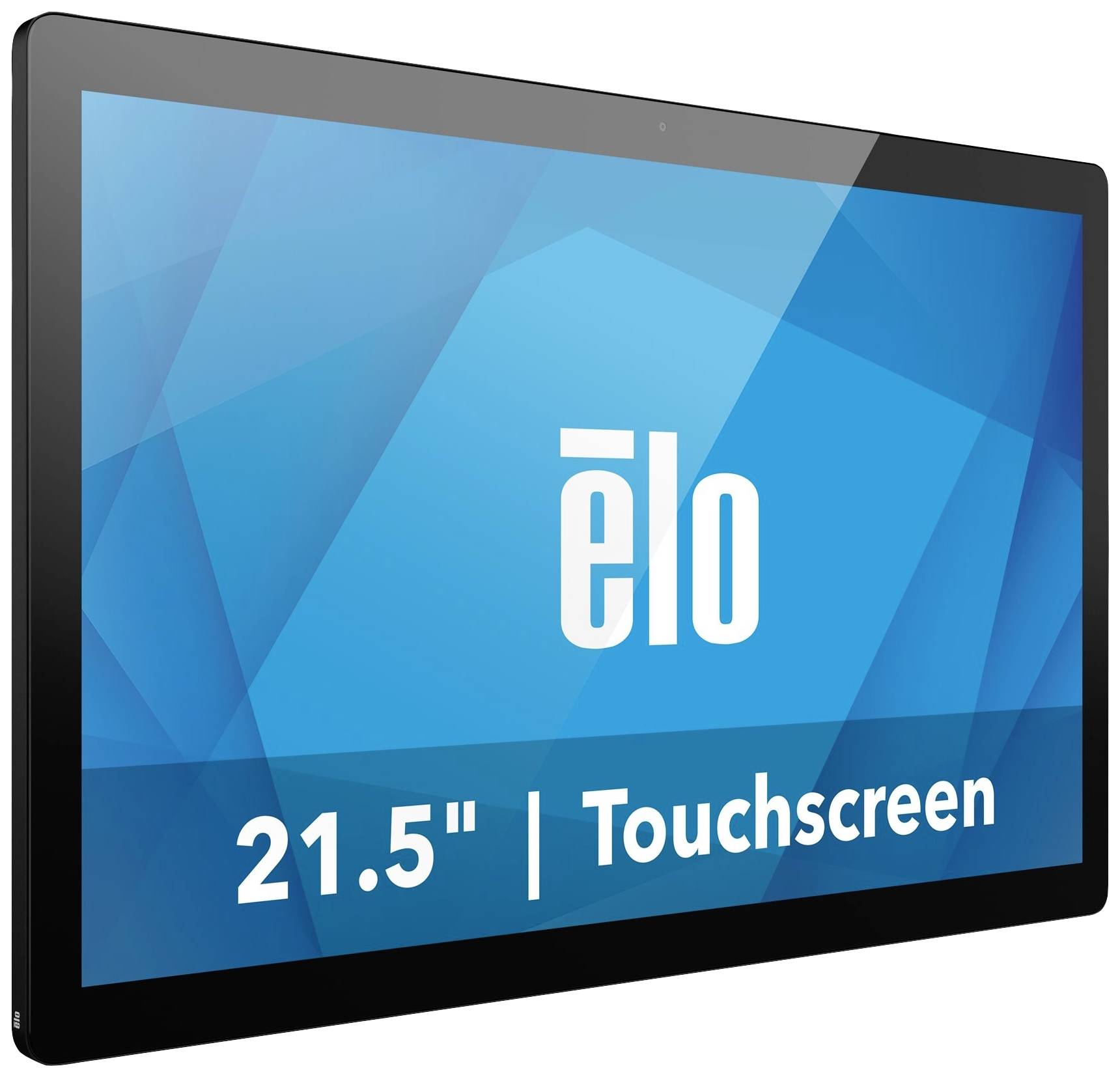Elo touchscreen monitor, 21.5 inches in size, with a blue background and white text.
