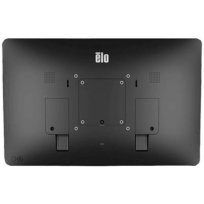 Back of a large black monitor with mounting points and integrated speaker, brand visible at the top.