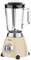 Beige standing blender with silver accents and glass jug.