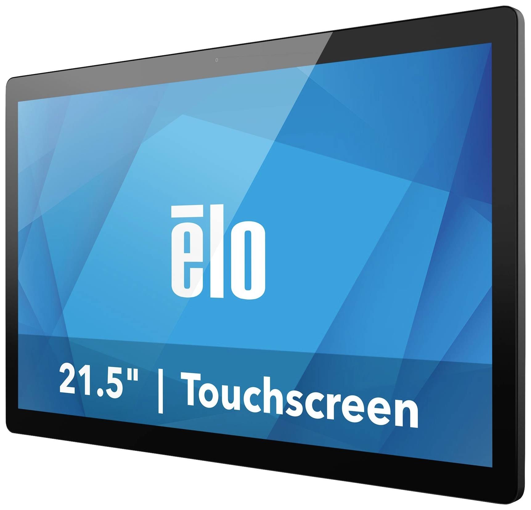 Monitor with the inscription 'elo'. Screen size: 21.5 inches. Touchscreen functionality.<br><br>Note: In British English, the translation remains largely the same, with a minor adjustment to use the dot notation for decimal inches (21.5 rather than 21,5).