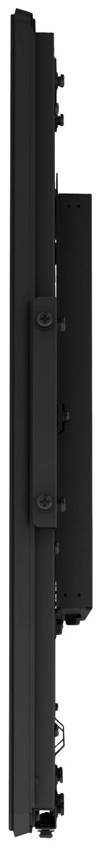 Black, narrow, vertically oriented component with multiple attached screws and electronic components.