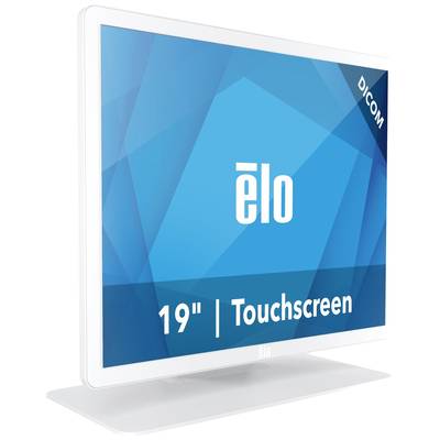 19-inch touchscreen monitor with a blue background and the brand name 'elo' in the centre.