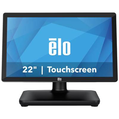 22-inch Elo touchscreen monitor with a black frame and blue background on the display.
