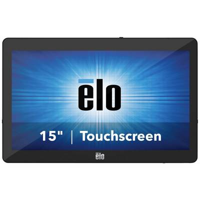 A 15-inch touchscreen monitor by Elo, with a radiant blue background and the Elo logo in the centre.