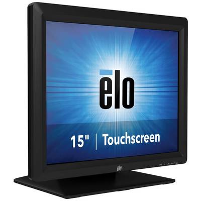 A 15-inch touchscreen monitor with the brand name 'elo' displayed on the screen, shown against a blue background.