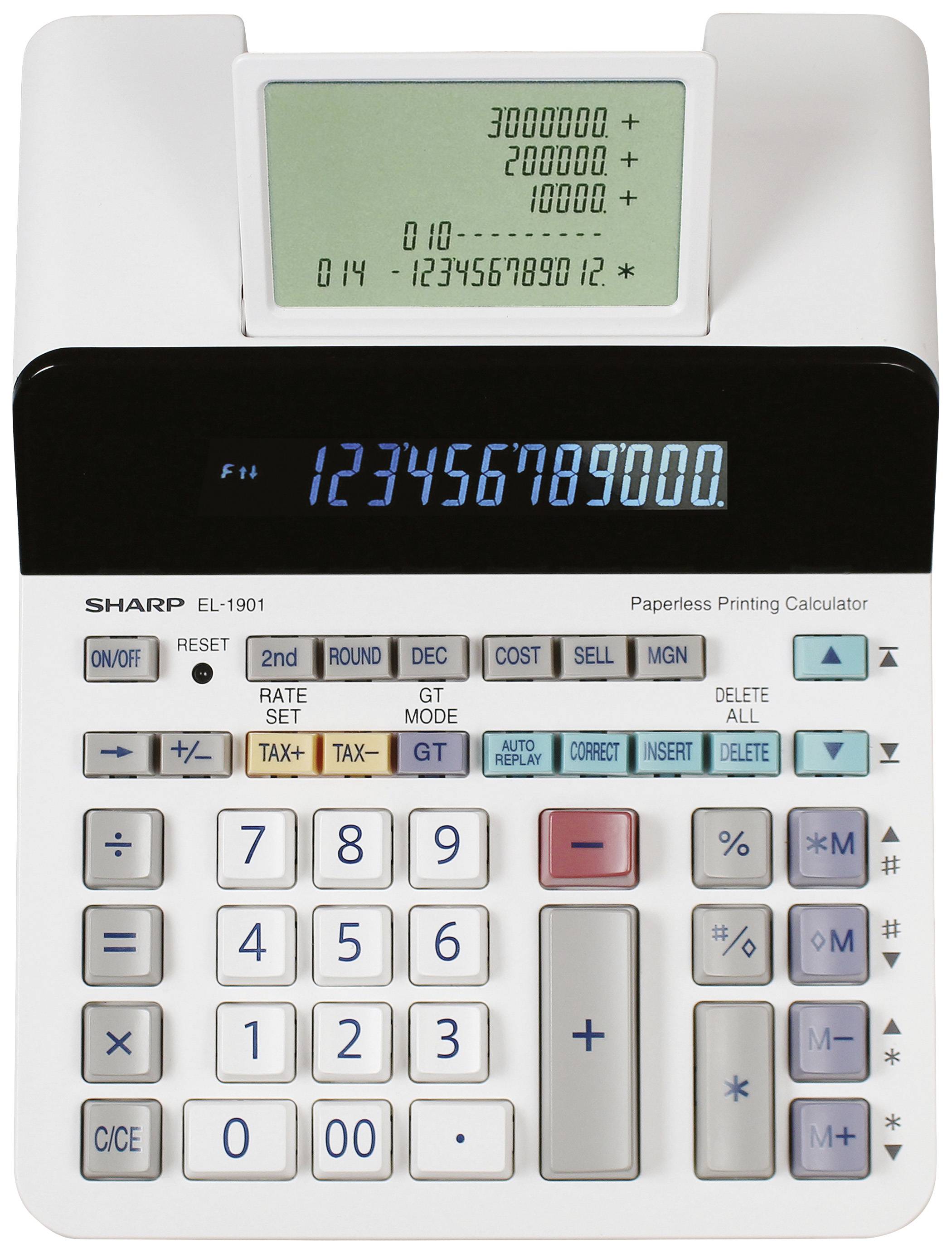 Sharp EL-1901 Desk calculator Grey, White Display (digits): 12  battery-powered, mains-powered (W x H x D) 192 x 254 x 66 