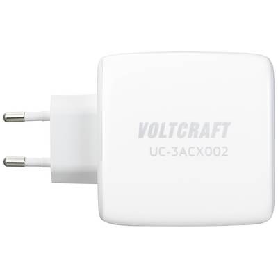 White charger with two plugs, labelled 'Voltcraft UC-3ACX002'.