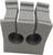 'Grey plastic block with two round holes and three vertical grooves.'