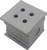 Grey, square plastic block with four evenly distributed holes on the surface.