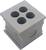 A grey plastic piece with four round recesses, similar to a connector or junction block.