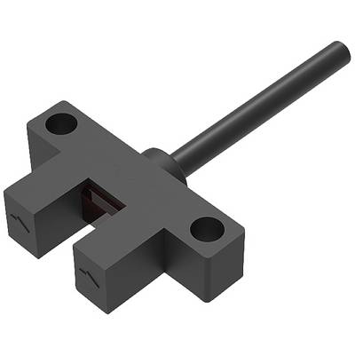 Black rectangular connector with cable, two mounting screw holes and a central opening, shown from the side.