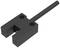 A black, U-shaped optical sensor with two mounting screw holes and a cable connection.