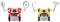 Two small robots in red and yellow with expressive faces. The red one is holding a spoon, the yellow one a rake.
