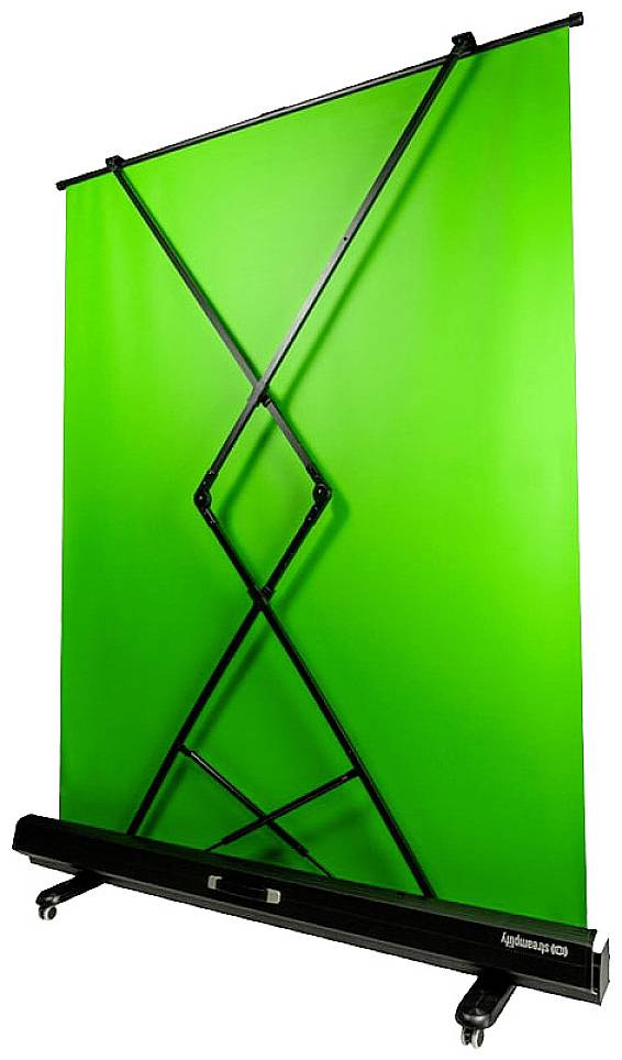 A portable green background with an X-shaped stand, suitable for photo and video shoots.