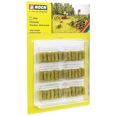 'NOCH Straw Bales' packaging with plastic foam block models of straw bales for model-making, detailed scenery representation.