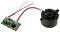 Small electronic module with two cables, connected to a round speaker. Suitable for simple audio output.