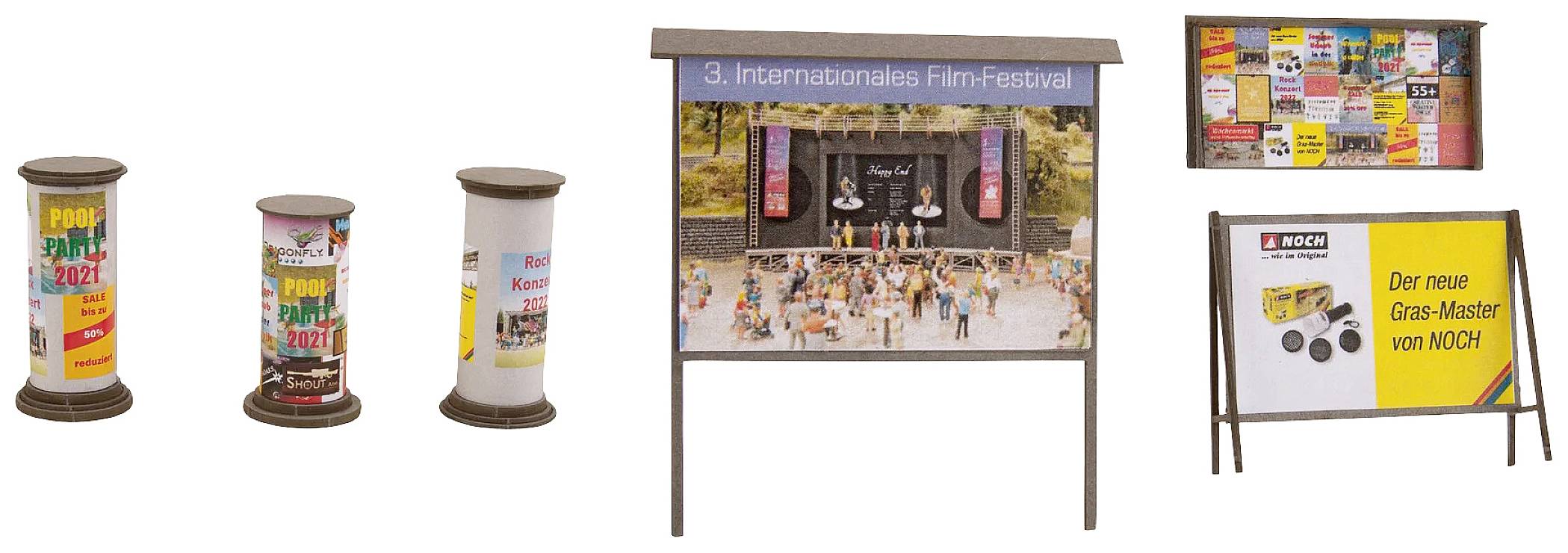 NOCH 14217 H0 L-C minis Lit columns & advertising walls each 3 pieces Assembled