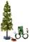 A model tree with electronic components: servo, circuit board, and push button, symbolising a technical project.