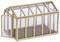 Model of a small greenhouse with transparent walls and an open door area, suitable for miniature plant displays.