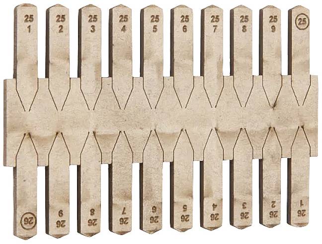 A set of brass numbering plates numbered from 1 to 9 and 25, likely for use in an industrial setting.