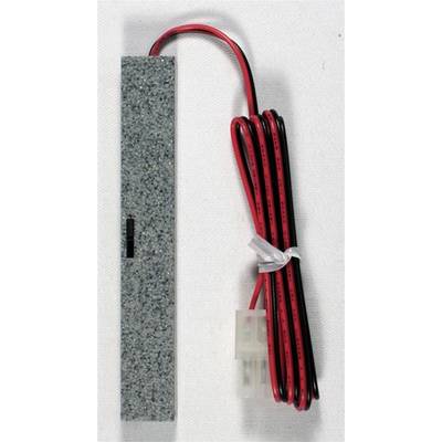 Illustrated is a flat, rectangular sensor with a long, red and black cable and a white plastic plug.