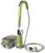 Portable green water pump with hose and handle, suitable for versatile applications.
