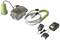 'Green and grey portable compressed air system with hose, charger and battery. Suitable for versatile cleaning tasks.'