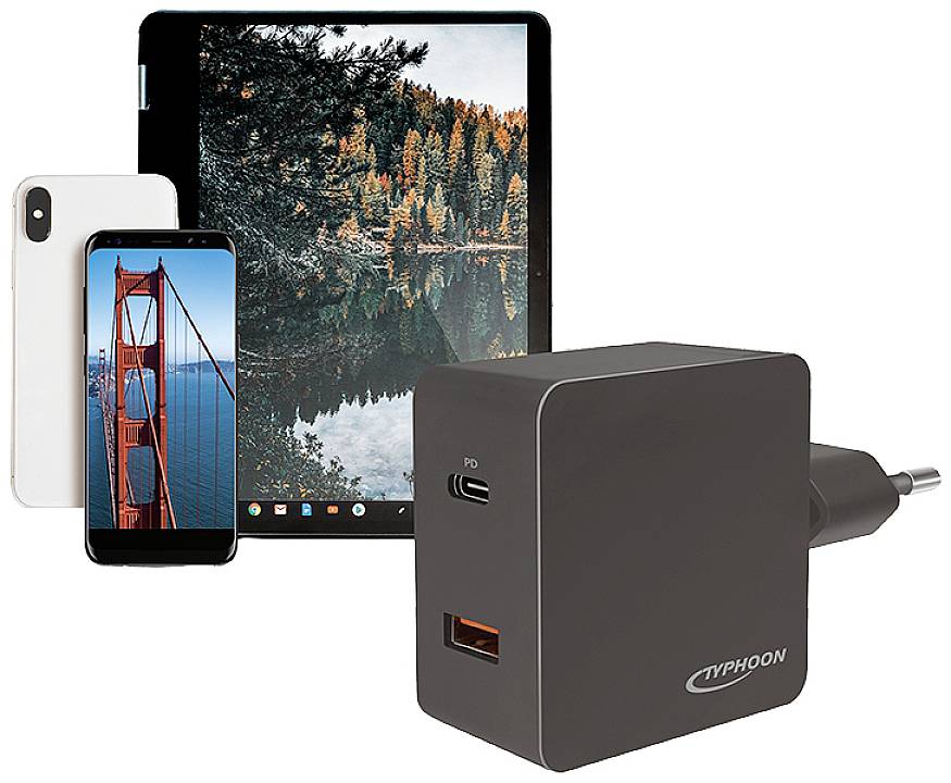 Typhoon USB charger 18 W Indoors, Mains socket Max. output current 3000 mA USB-C® socket (Power Delivery), USB-A No. of -2